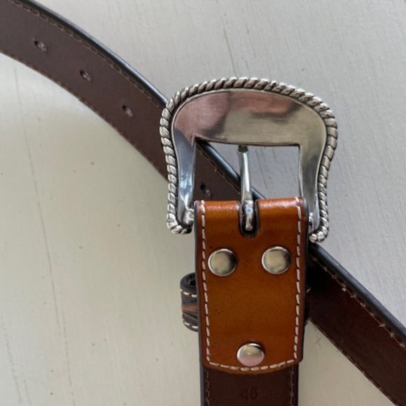 Western Tooled Nocona Leather Silver Buckle Belt 51 inch - Picture 6 of 8
